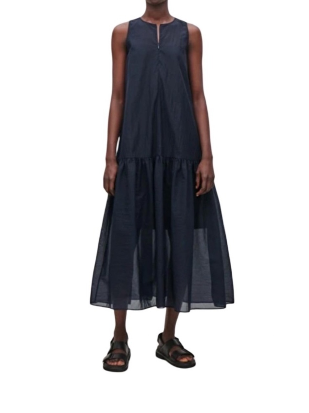 COS Navy Sheer Drop Waist Maxi Dress